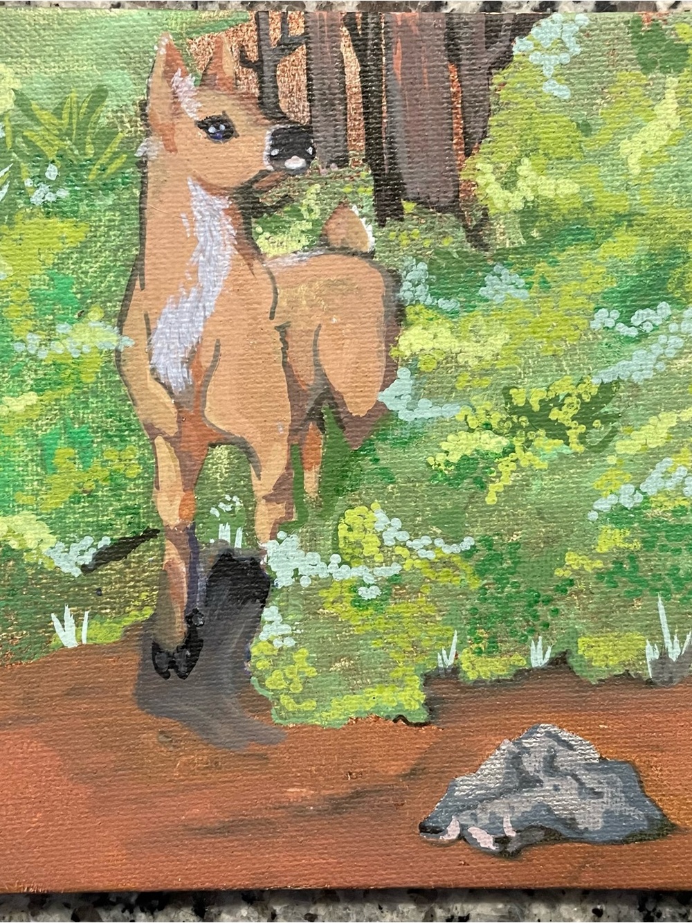 Hand-Painted Doe Canvas Art — Green and Brown Nature Scene